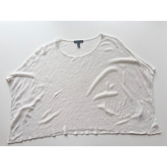 EILEEN FISHER Ivory White Hemp Bled Knit Poncho Box Blouse Top, Size S - Picture 7 of 13